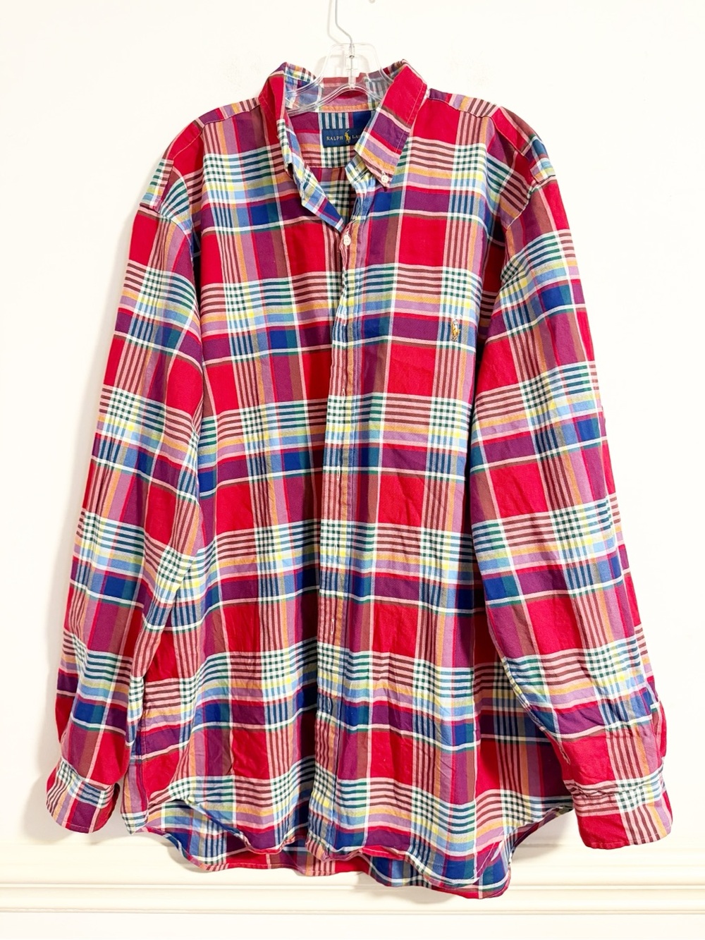 Ralph Lauren Plaid Long Sleeve Button Down Shirt Red Blue Tartan Check